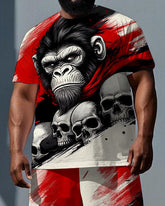 Big & Tall Men's Gorillas and Skulls Printed Summer Short Sleeve T-shirt and Short Set